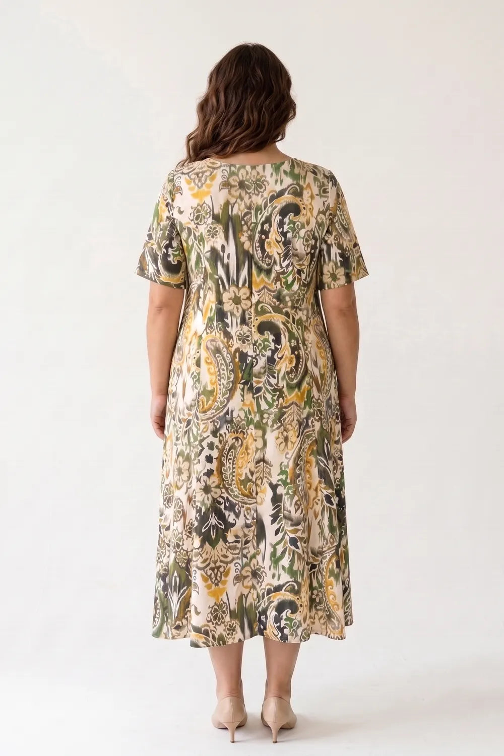 Yıldırım Güngör Kadın Yeşil Çiçek Desenli Büyük Beden Elbise 9489