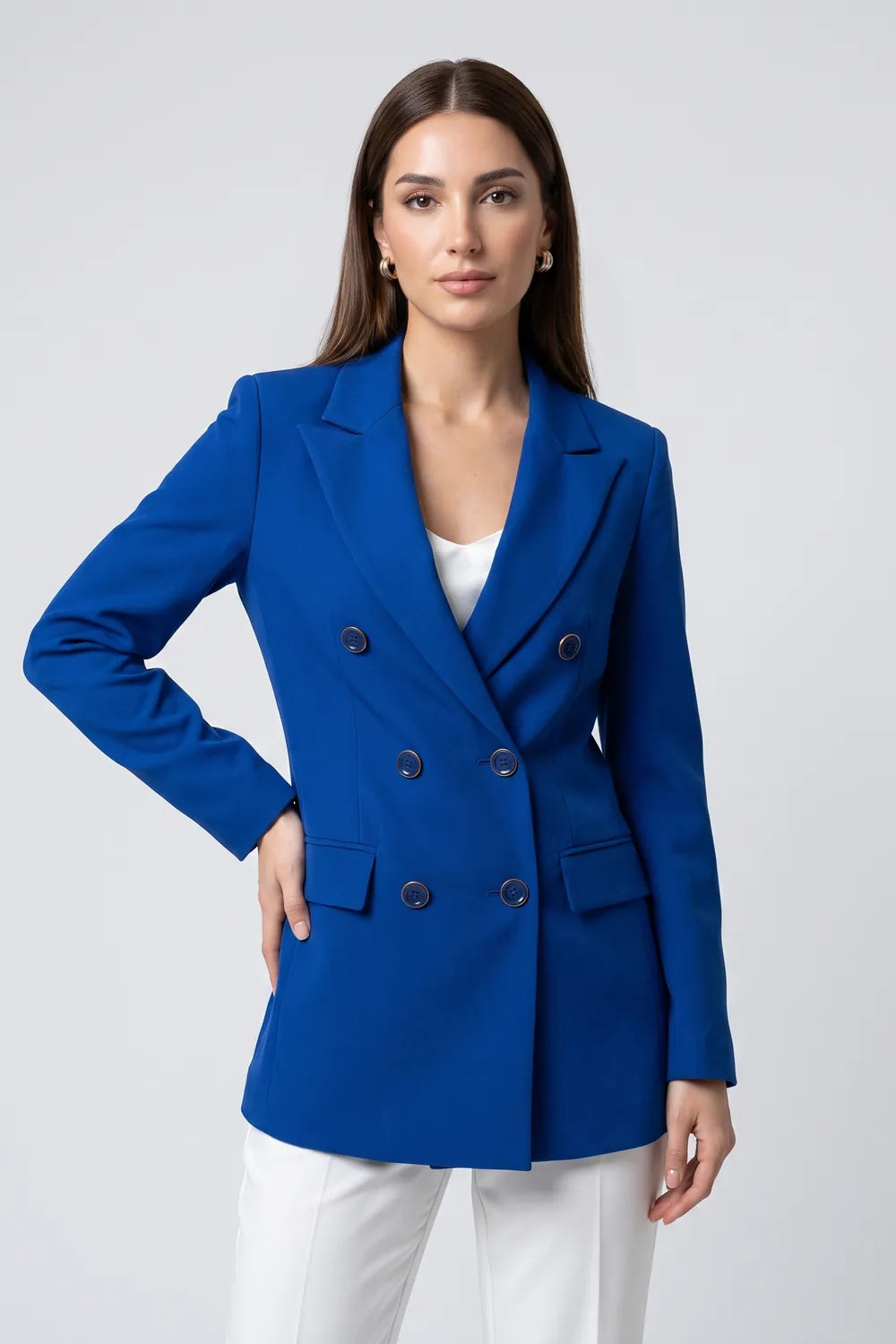 Yıldırım Güngör Kadın Saks Mavisi Düğme Detaylı Blazer Ceket 7186S1
