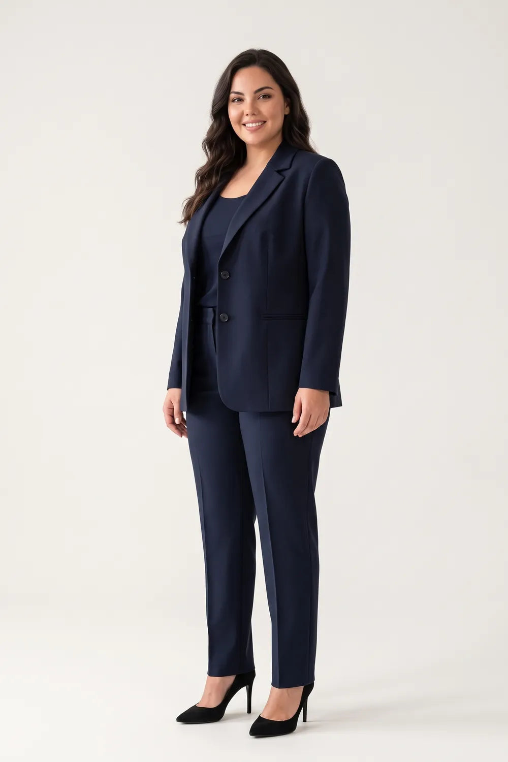 Yıldırım Güngör Kadın Büyük Beden Lacivert Blazer Ceket Pantolon Takım 4034