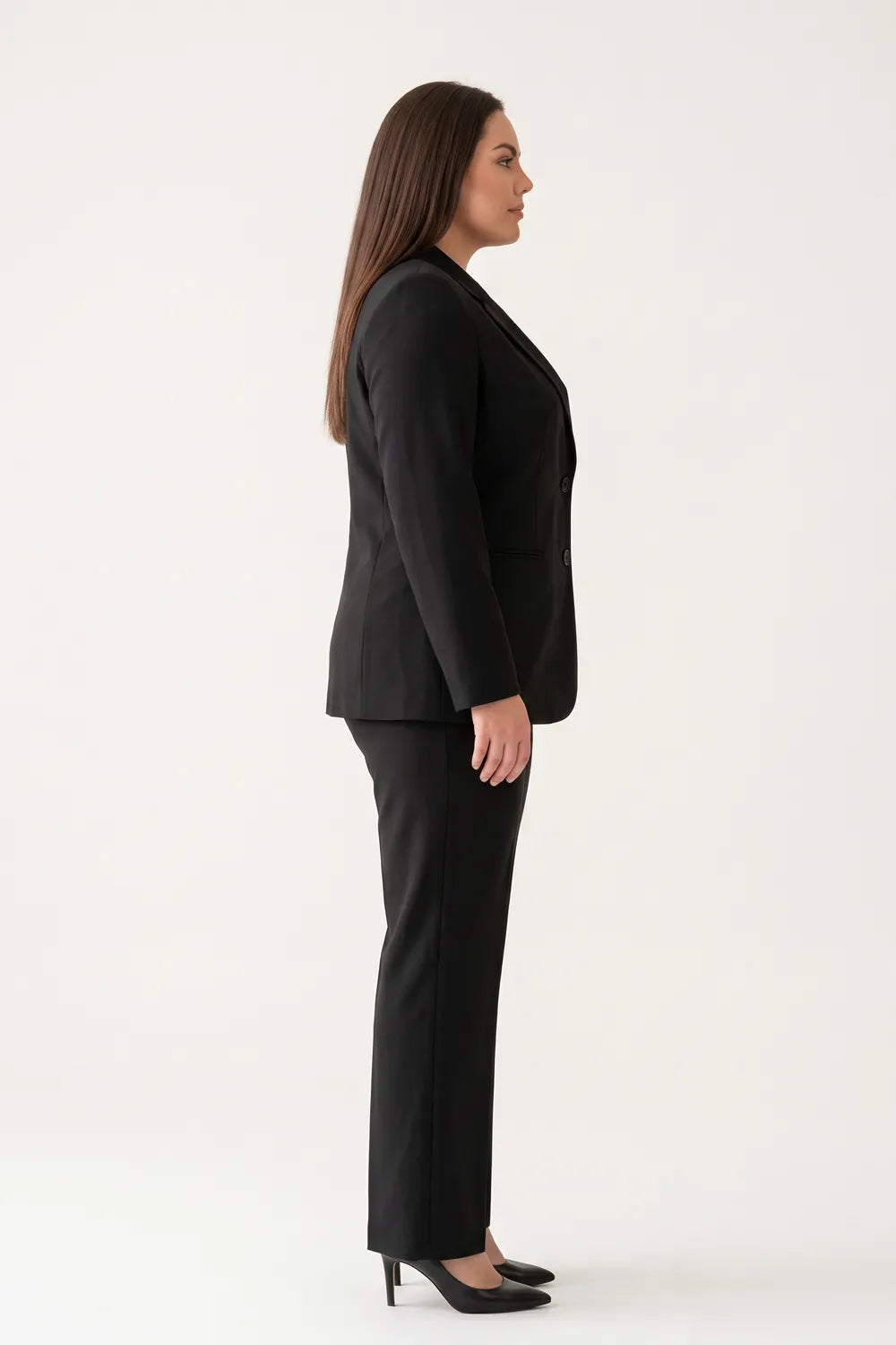 Yıldırım Güngör Kadın Büyük Beden Siyah Blazer Ceket Pantolon Takım 4034