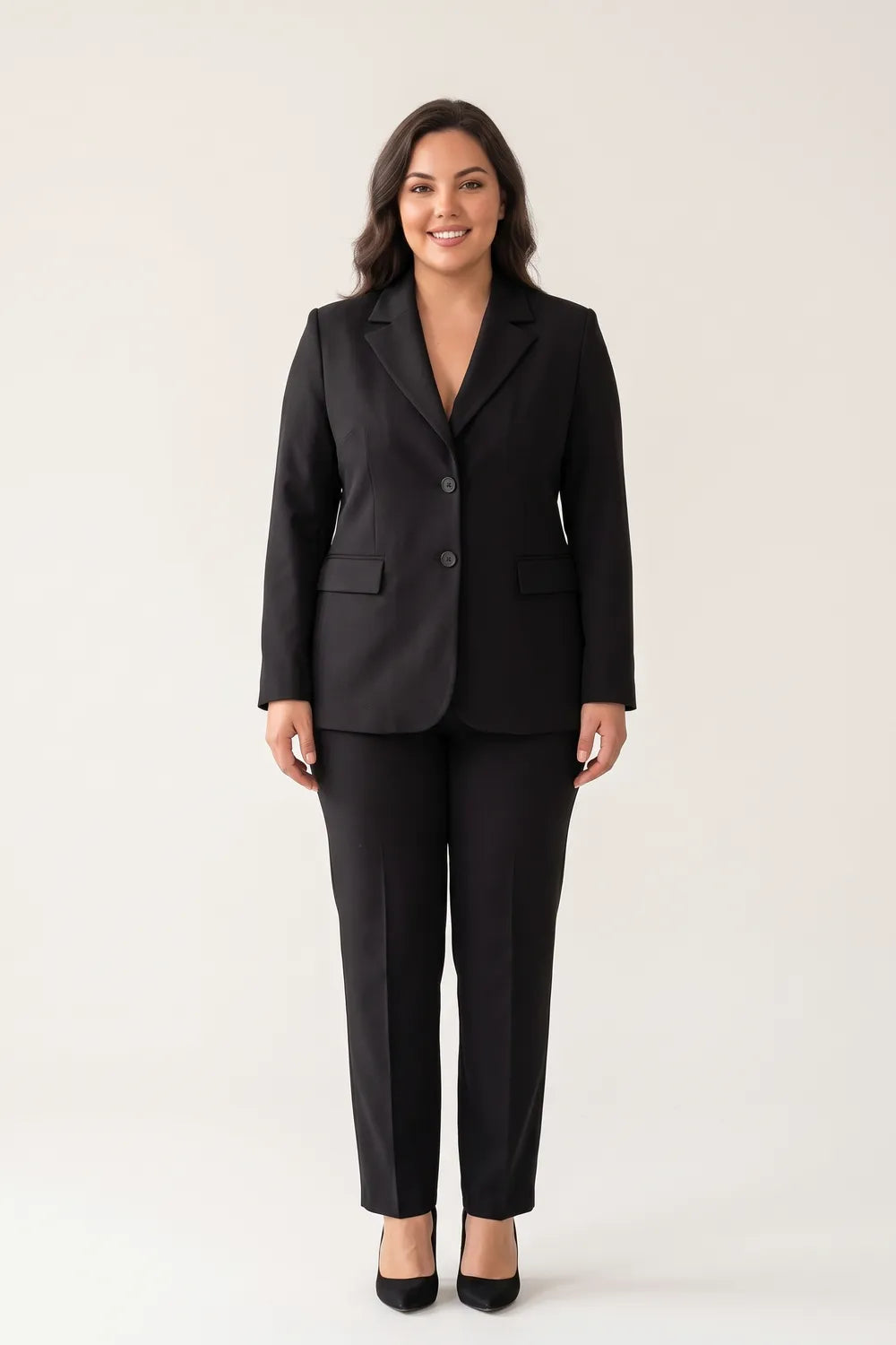 Yıldırım Güngör Kadın Büyük Beden Siyah Blazer Ceket Pantolon Takım 4034