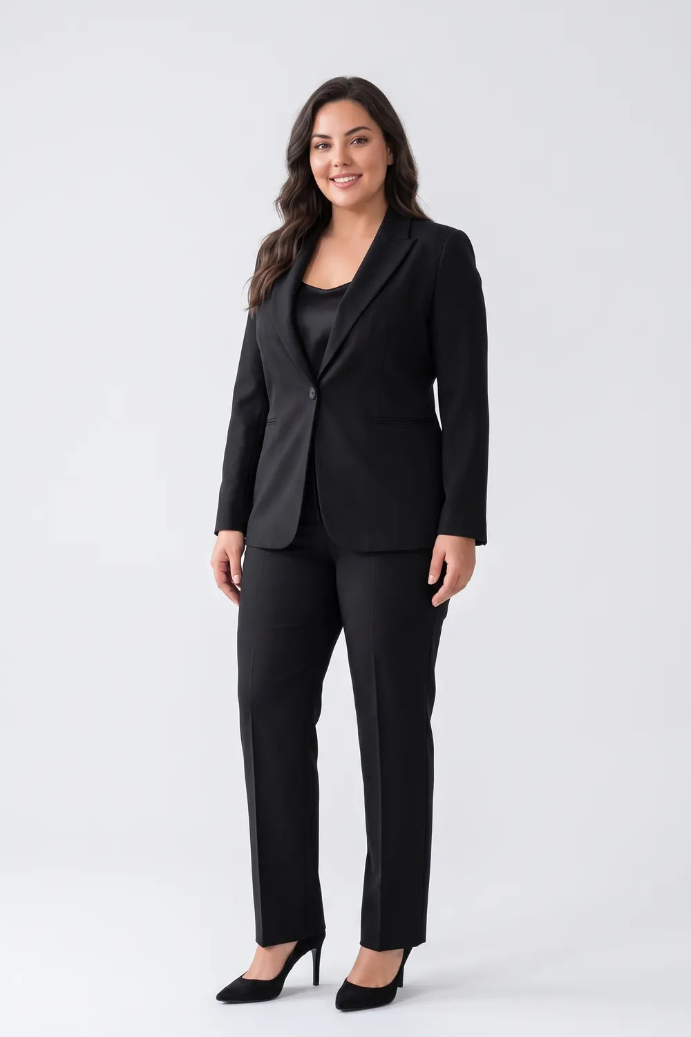 Yıldırım Güngör Kadın Büyük Beden Siyah Blazer Ceket Pantolon Takım 4034