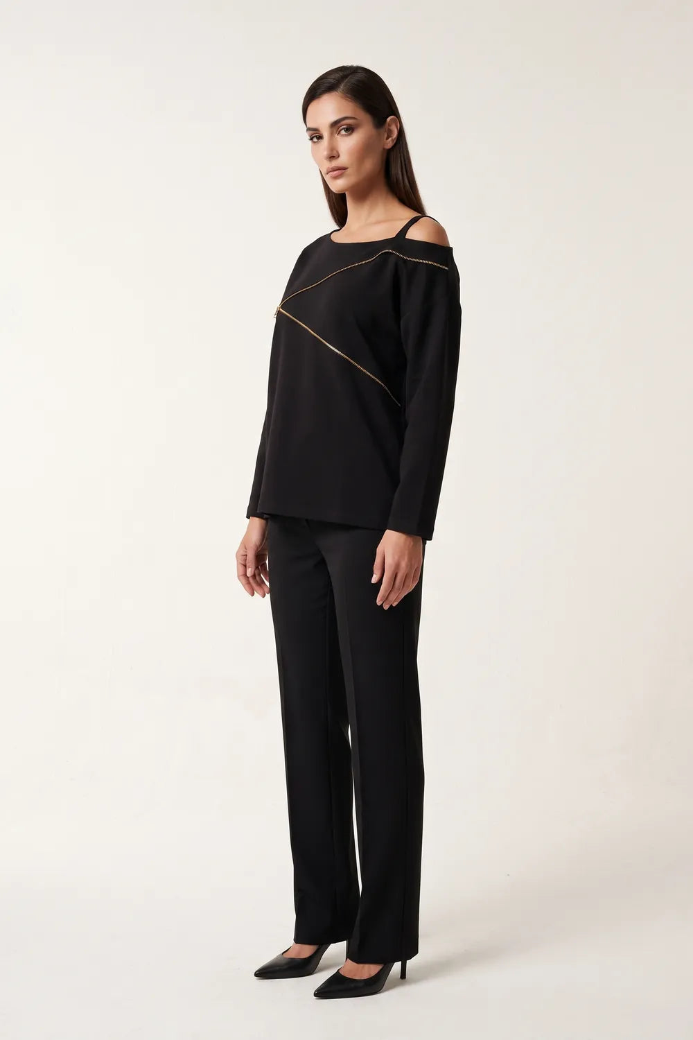 Yıldırım Güngör Fermuar Detaylı Siyah Bluz 5451
